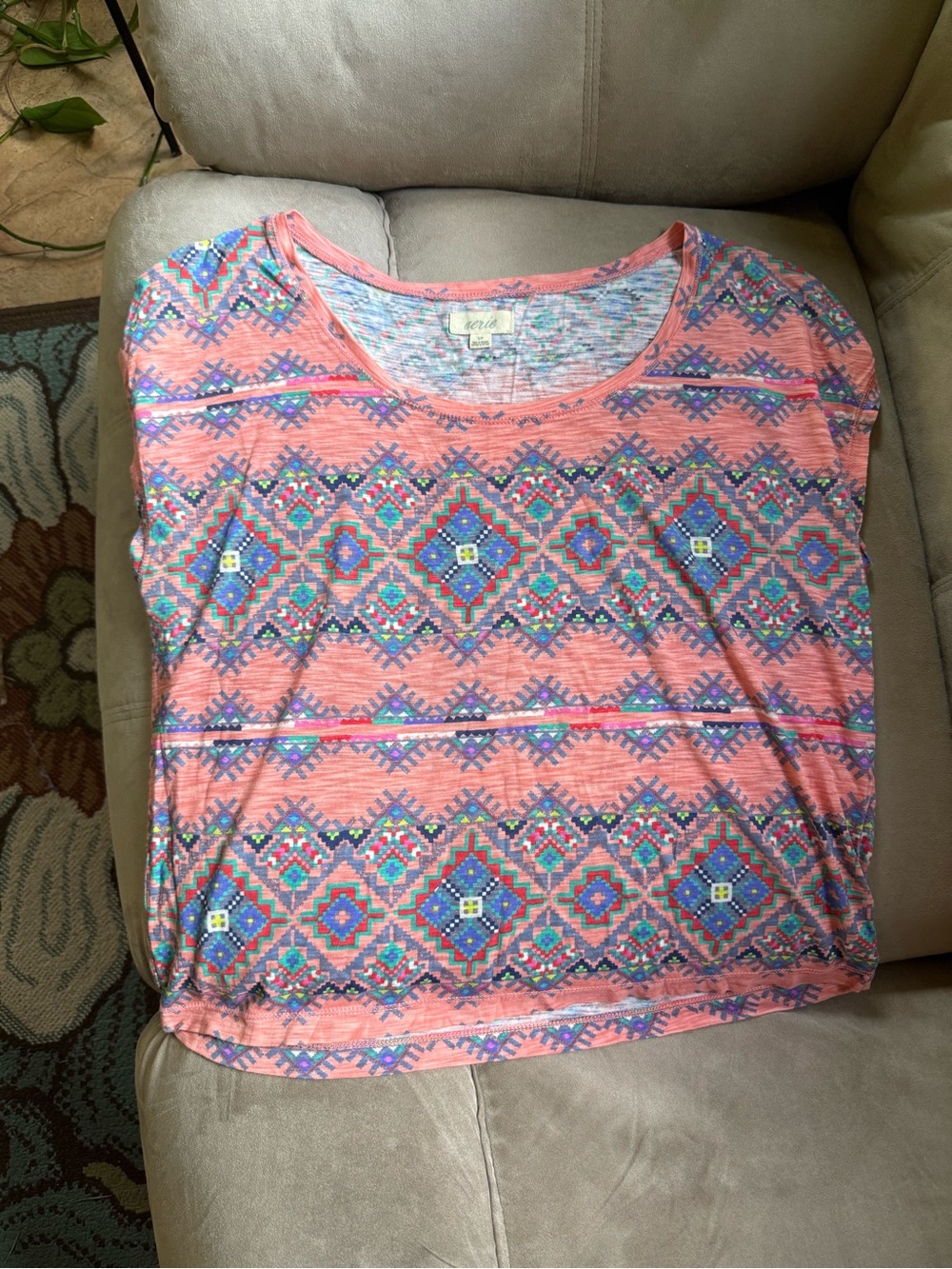 aerie Coral Geometric Short Sleeve Scoop Neck Tee